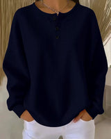 Damen nan Oversized Waffelstrick Henley-Pullover mit Knopfleiste und abgerundetem Saum Drune in Dunkelblau