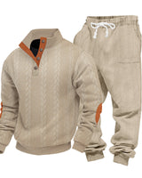 Herren nan Strick-Relax-Set mit Zopfmuster-Halbkragenpullover und Kordel-Jogger Drune in Khaki