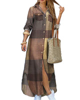 Damen nan langes Hemdkleid mit floralem Muster und seitlichem Schlitz Drune in Khaki