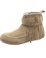 Damen nan Fransen-Mokassin-Stiefelette mit Ziergurt, Schnalle und weicher Gummisohle Drune in Cremeweiß