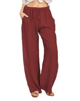 Damen nan weite Leinenhose mit elastischem Bund und Tunnelzug Drune in Weinrot