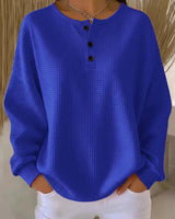 Damen nan Oversized Waffelstrick Henley-Pullover mit Knopfleiste und abgerundetem Saum Drune in Blau