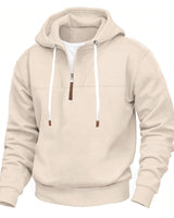 Herren nan Kapuzenpullover mit halbem Reißverschluss, weichem Innenfutter und Leder-Details Drune in Apricot