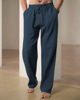 Herren nan lockere Leinen-Hose mit Elastikbund und Seitentaschen Drune in Navyblau