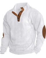 Herren nan rustikaler gerippter Pullover mit Henley-Kragen und lederartigen Ellbogenbesätzen Drune in Weiß