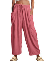 Damen nan weite Palazzohose aus leichtem Leinenmix mit Tunnelzug und seitlicher Tasche Drune in Pink