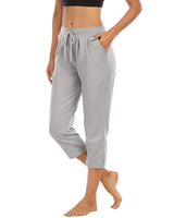 Damen nan lässige Jogginghose mit hoher Taille, Kordelzug und praktischen Seitentaschen Drune in 7/8-Hose Hellgrau