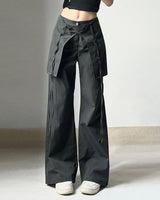 Damen stylische Utility-Hose mit weitem Schnitt und verstellbaren Binde-Details Drune in Schwarz