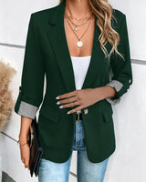 Damen nan taillierter dreiviertelarm Blazer mit Pattentaschen und umgeschlagenen Manschetten Drune in Dunkelgrün
