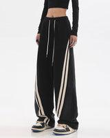 Damen nan weite Jogginghose mit hoher Taille und Jeansstoffeinsätzen sowie Seitenstreifen Drune in 20988 Schwarz