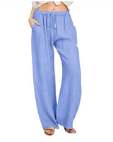 Damen nan weite Leinenhose mit Tunnelzug, hoher Bund und praktischen Seitentaschen Drune in Blau