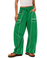 Damen nan weite Lounge-Hose mit Kordelzug, Kontrastpaspelierung und Cargo-Taschen Drune in Neongrün