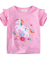 Mädchen T-Shirt mit zauberhaftem Einhorn-Motiv und Rüschendetail Drune in Blau