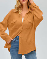 Damen nan oversized Waffelstrick Hemdjacke mit Brusttaschen und Knopfleiste Drune in Orange
