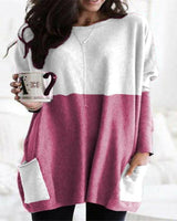 Damen nan oversized Longshirt mit Kontrastblock und aufgesetzten Taschen Drune in Weiß+Rot