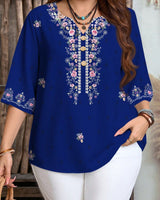 Damen Bluse mit Blumenmuster und Knopfleiste Drune in Blau