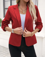 Damen nan taillierter Longblazer mit Revers, gerafften 3/4-Ärmeln und Eingrifftaschen Drune in Rot