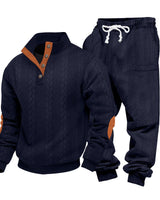 Herren nan Strick-Relax-Set mit Zopfmuster-Halbkragenpullover und Kordel-Jogger Drune in Navyblau