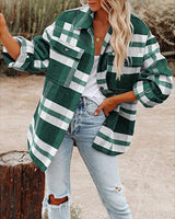 Damen nan karierte Overshirtjacke mit Brusttaschen und lockerer Passform Drune in Grün
