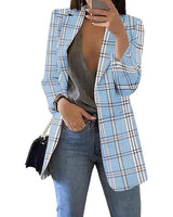 Damen nan taillierter Karoblazer Longline mit strukturierter Schulterpartie und offener Front Drune in Hellblau