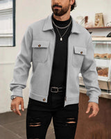 Herren nan CPO-inspiriertes Overshirt-Jacke mit aufgesetzten Brusttaschen und Reißverschluss Drune in Hellgrau