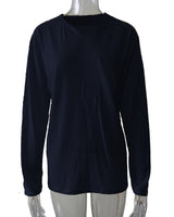 Damen nan legeres Langarmshirt mit V-Notch-Ausschnitt, Brusttasche und lockerer Oversize-Passform Drune in Ohne Tasche – Marineblau, Langarm