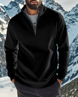 Herren nan halbhoher Reißverschluss-Sweatpullover mit Stehkragen weichem Fleecefutter und elastischen Bündchen Drune in Schwarz