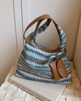 Shopper-Tasche aus gewebtem Raffiabast für Damen mit Geldbeutel-Detail - Martina in Blau