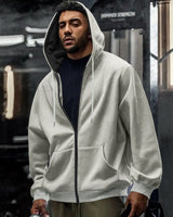 Herren nan oversized Zip-Hoodie mit durchgehendem Reißverschluss, Kängurutasche und gerippten Bündchen Drune in Hellgrau
