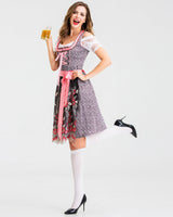 Damen nan traditionelles Kurzdirndl mit Spitzenärmeln, Schnürung und floraler Schürze Drune in Rosa【Oberteil + Rock + Schürze + Schleife】
