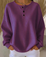 Damen nan Oversized Waffelstrick Henley-Pullover mit Knopfleiste und abgerundetem Saum Drune in Dunkelviolett