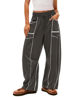 Damen nan weite Lounge-Hose mit Kordelzug, Kontrastpaspelierung und Cargo-Taschen Drune in Dunkelgrau