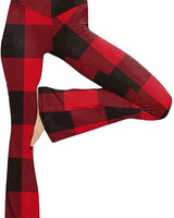 Damen nan taillenhohe Yogahose mit überkreuztem Bund und ausgestelltem Saum mit Schlitz Drune in Großkariert Rot