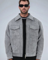 Herren lässige Suede Jacke Drune in Grau