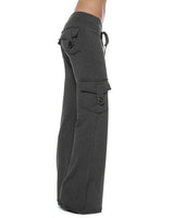 Damen nan lässige Low-Rise Cargo-Loungehose mit weitem Bein, breitem Komfortbund und dekorativen Klappentaschen Drune in Dunkel meliertes Grau