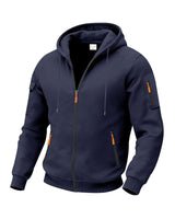 Herren nan funktionale Kapuzen-Sweatjacke mit durchgehendem Reißverschluss, Ärmeltasche und wasserabweisenden Reißverschlüssen Drune in Navyblau