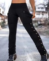 Damen Sportliche Premium-Hose mit praktischen Seitentaschen und Druckknopfdetails Drune in Schwarz