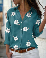 Damen nan lockere Hemdbluse mit floralem Druck und Rollärmeln Drune in Grün