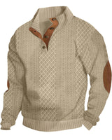 Herren nan grobstrukturierter Halfzip-Strickpullover mit kontrastreicher Knopfleiste und Ellbogenpatches Drune in Khaki
