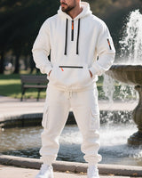Herren nan utilitaristisches Kapuzenpullover und Cargo-Jogginghose Set Drune in Weiß