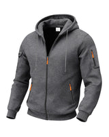Herren nan funktionale Kapuzen-Sweatjacke mit durchgehendem Reißverschluss, Ärmeltasche und wasserabweisenden Reißverschlüssen Drune in Dunkelgrau