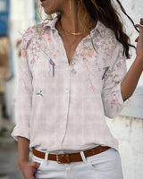 Damen nan leichte Chiffonbluse mit floralem Vogelprint, Knopfleiste und lässigem Schnitt Drune in Pink