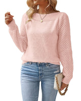 Damen Feinripp Pullover mit Ajour Puffärmeln und Bootsausschnitt in Lotosrosa