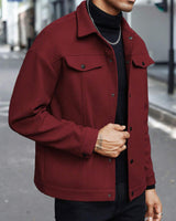 Herren nan Wolloptik-Overshirt Jacke im Shacket-Stil mit Brustklappen und Druckknopfleiste Drune in Weinrot