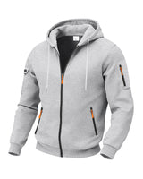 Herren nan technische Zip-Hoodiejacke mit wasserabweisenden Reißverschlusstaschen, Kapuze und verstärkten Ärmelpaspeln Drune in Hellgrau
