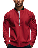 Herren nan schmale Zip-Bomberjacke aus weichem Sweat mit Stehkragen und seitlichen Eingrifftaschen Drune in Rot