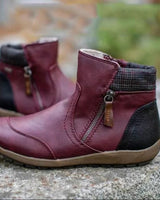 Damen nan lederoptik gefütterte Stiefelette mit seitlichem Reißverschluss und rutschfester Laufsohle Drune in Weinrot