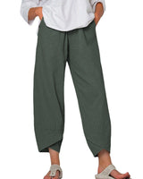 Damen nan lockere Leinenhose mit hohem Bund, Tulpen-Saum und seitlichen Eingrifftaschen Drune in Grau