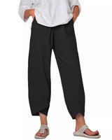 Damen nan lockere Leinenhose mit hohem Bund, Tulpen-Saum und seitlichen Eingrifftaschen Drune in Gewicht: S 220g / 3XL 270g