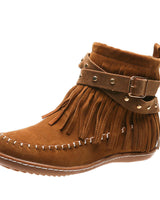 Damen nan Fransen-Mokassin-Stiefelette mit Ziergurt, Schnalle und weicher Gummisohle Drune in Braun